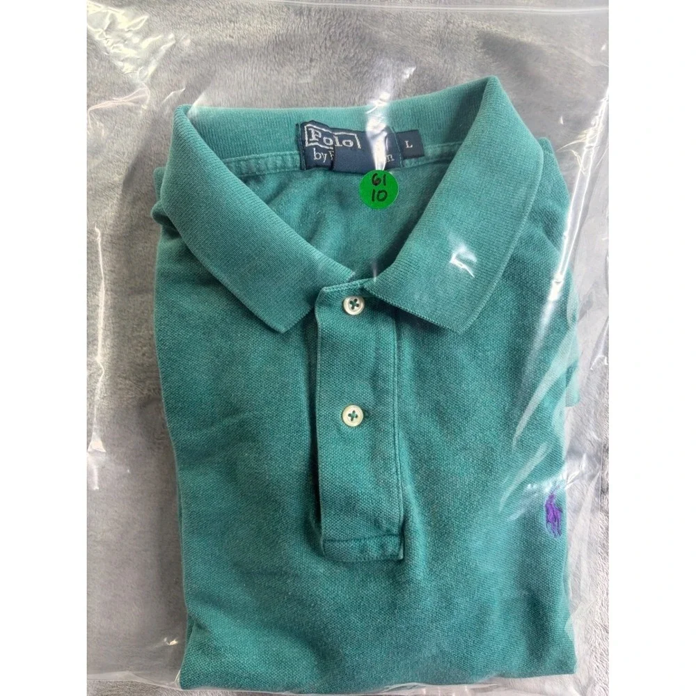 Polo Ralph Lauren Classic Fit Men's Shirt L Green Two-button Placket